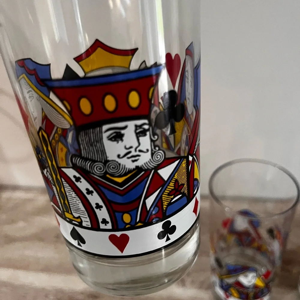 Vintage Libbey King Queen Playing Card Themed Glassware -Set of 3-